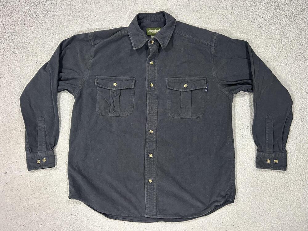 Eddie Bauer Shirt Mens Medium Gray Button Up Double Pocket Outdoor Chamois